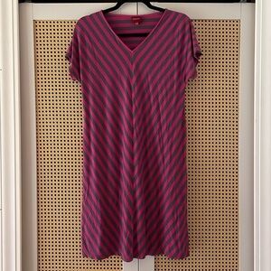 Merona Short Sleeve T-Shirt Dress Pink Grey Stripe Women XS Rayon Spandex
